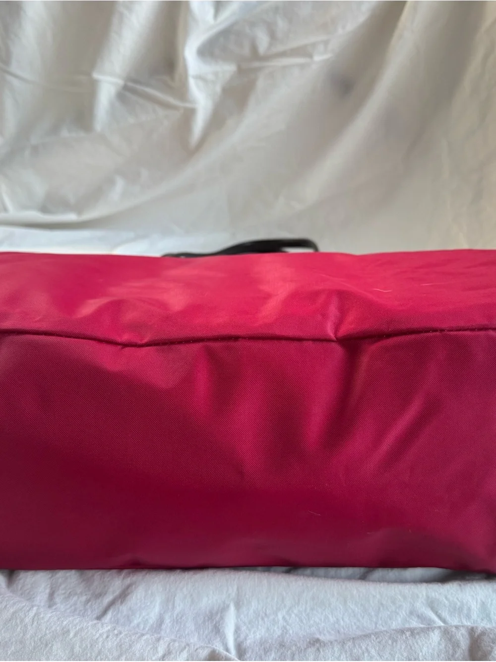 ABACO Paris Large Red Nylon & Black Leather Tote Shoulder Bag